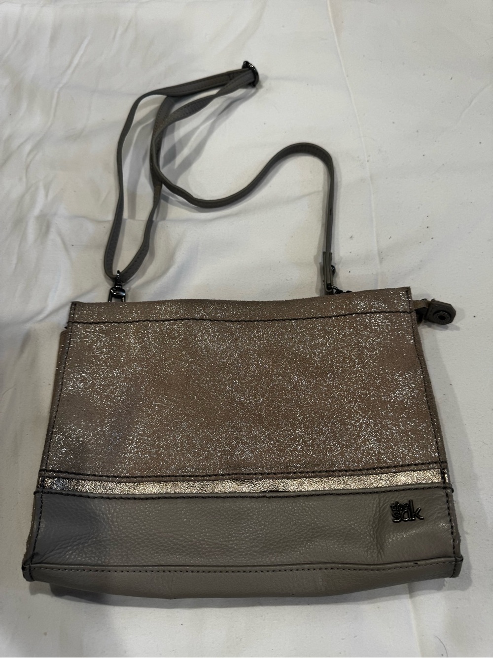 The Sak Taupe and Gray Glitter Crossbody Bag
